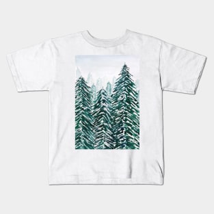 snowy pine forest green Kids T-Shirt